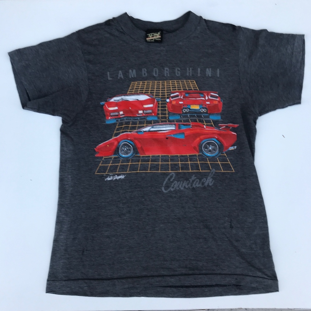 Vtg 80s Lamborghini Graphic Black T-shirt